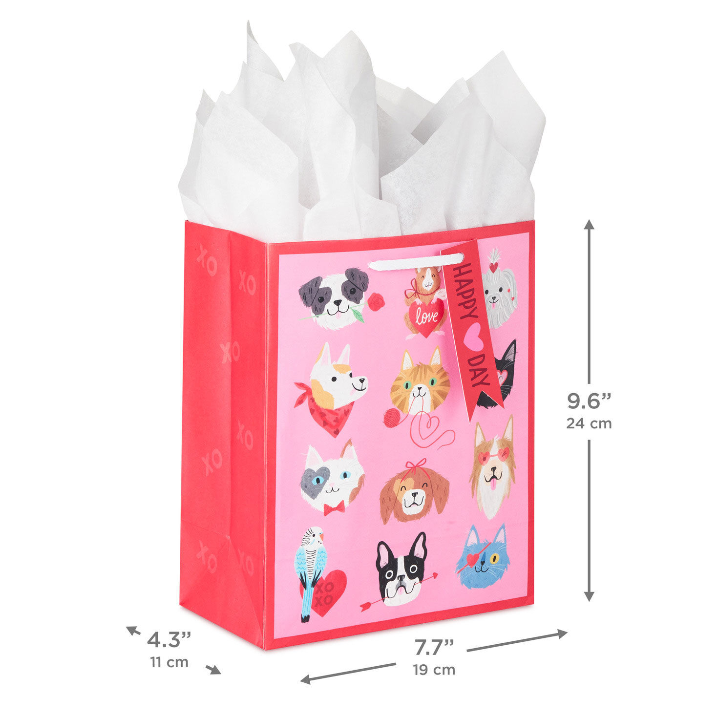 Pets Medium Valentine's Day Gift Bag With Tissue measurement image number 3