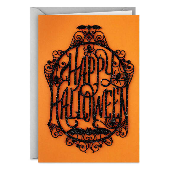Happy Halloween Sparkly Spiders and Bats Halloween Card