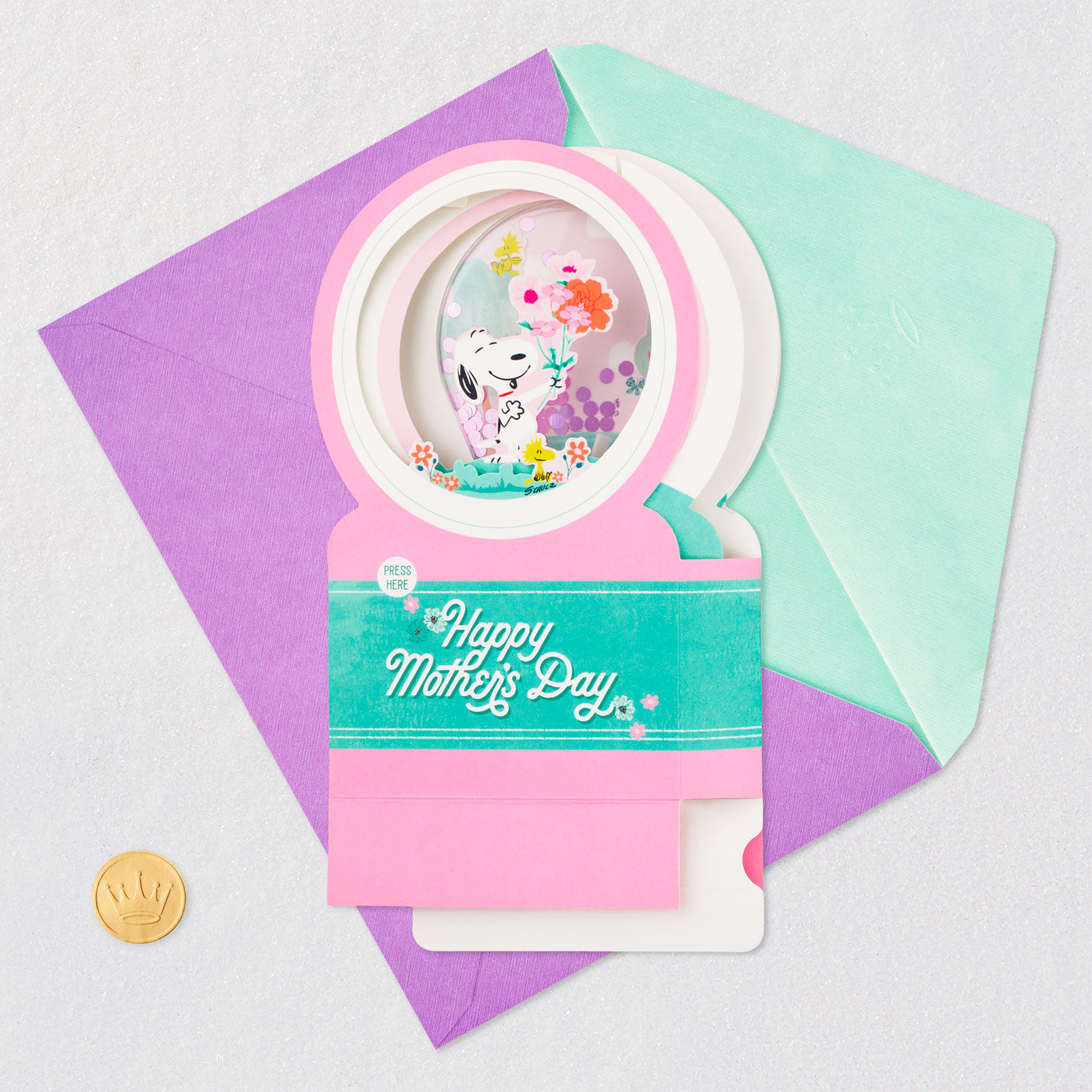 Snoopy 3D Pop-Up Mother's Day Card With Motion Card Front with Envelope and Gold Seal image number 5