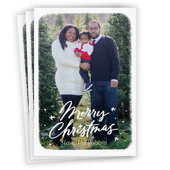 White Frame Merry Flat Christmas Photo Card, , large image number 1