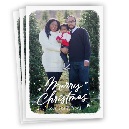 White Frame Merry Flat Christmas Photo Card, 