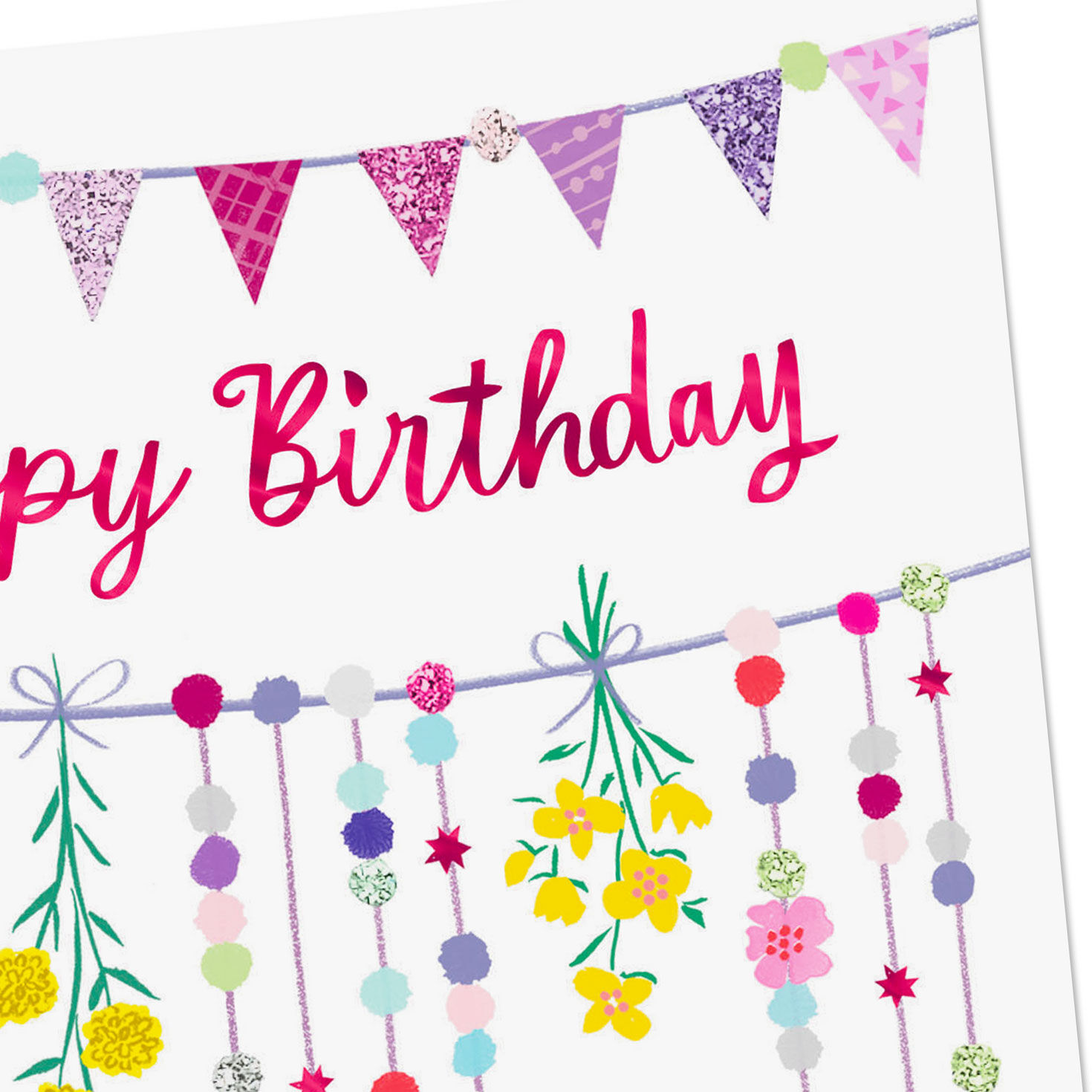 Flowers and Party Streamers Kids Birthday Card Card Front Detail image number 4