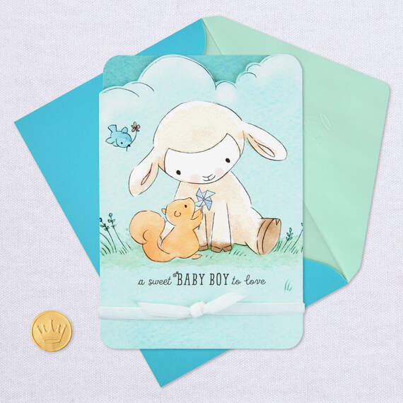 Great Big Love Lamb and Squirrel New Baby Boy Card, , large image number 5