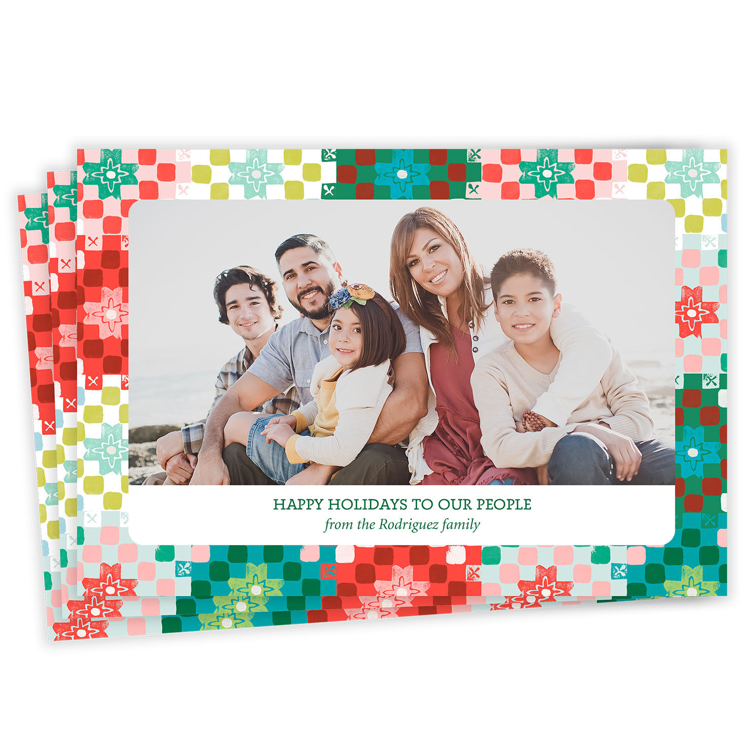 Colorful Patchwork Quilt Flat Holiday Photo Card