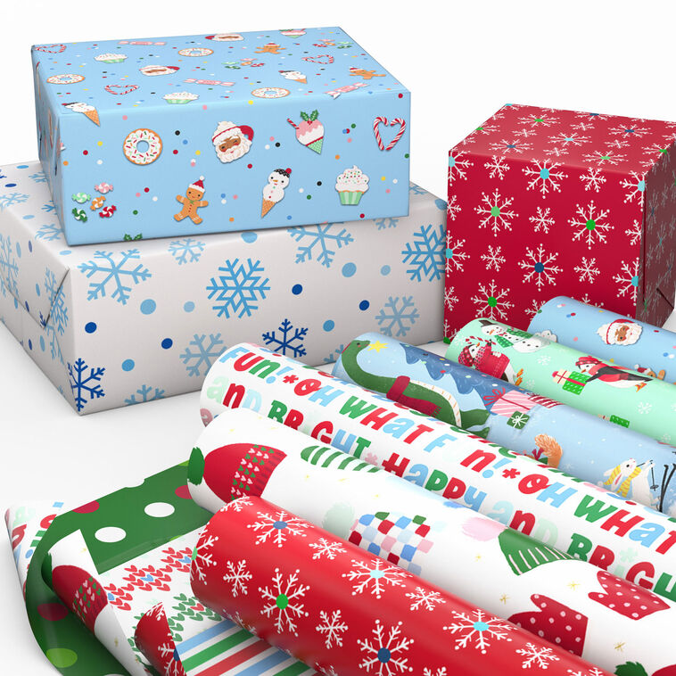 Oh So Merry 6-Pack Assorted Christmas Reversible Wrapping Paper Roll ...