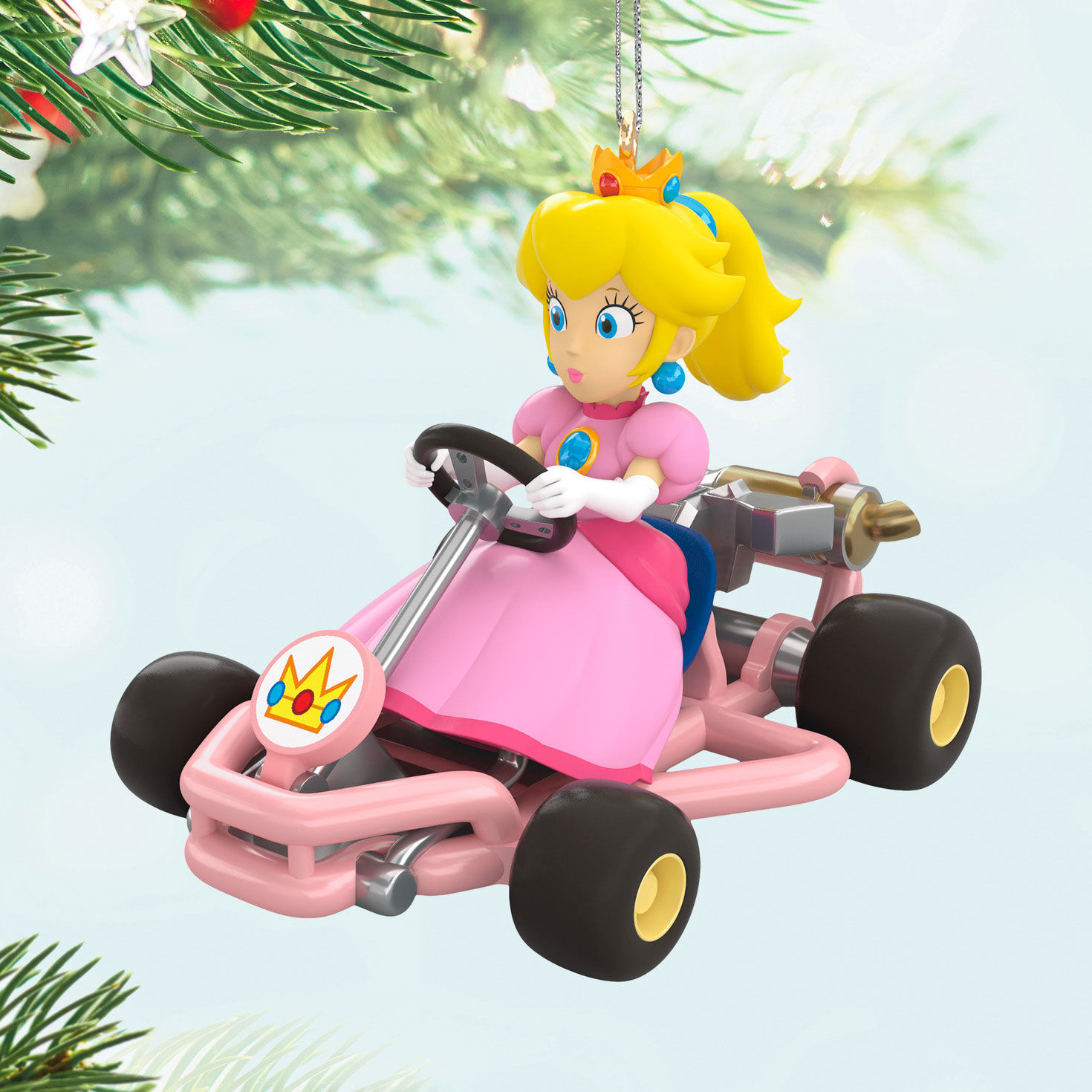 Mario Kart Princess Peach Keepsake Ornament hanging on tree image number 2