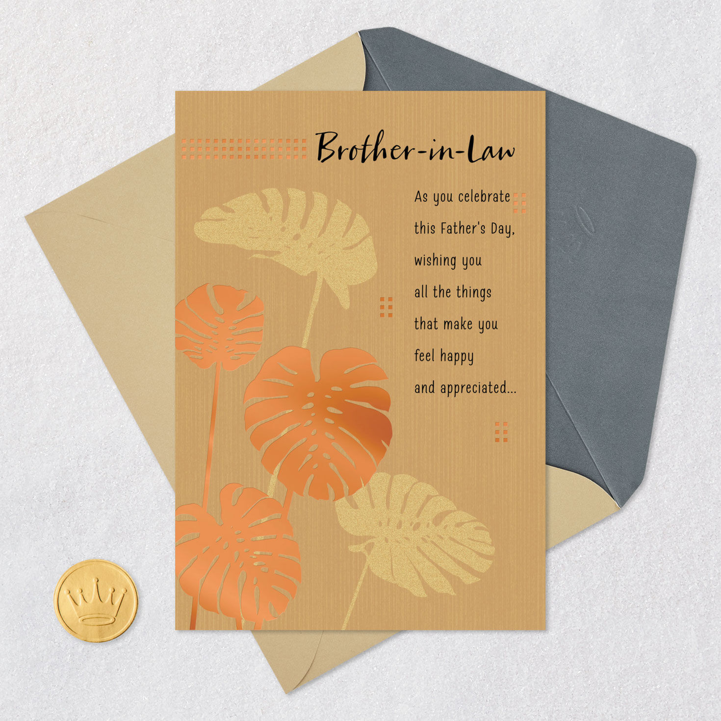 Tropical Leaves Brother-in-Law Father's Day Card Card Front with Envelope and Gold Seal image number 5