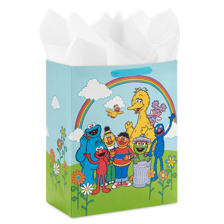 13" Sesame Street Friends Under Rainbow Large Gift Bag With Tissue Paper