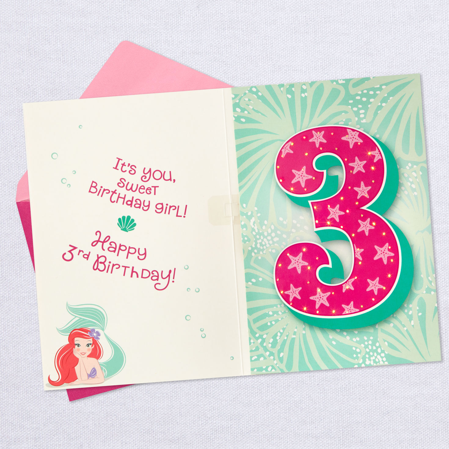 Disney The Little Mermaid Ariel Musical 3rd Birthday Card With Light for Girl, , large image number 3