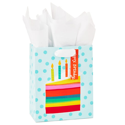 9.6" Birthday Cake Slice Medium Gift Bag With Tissue Paper, 