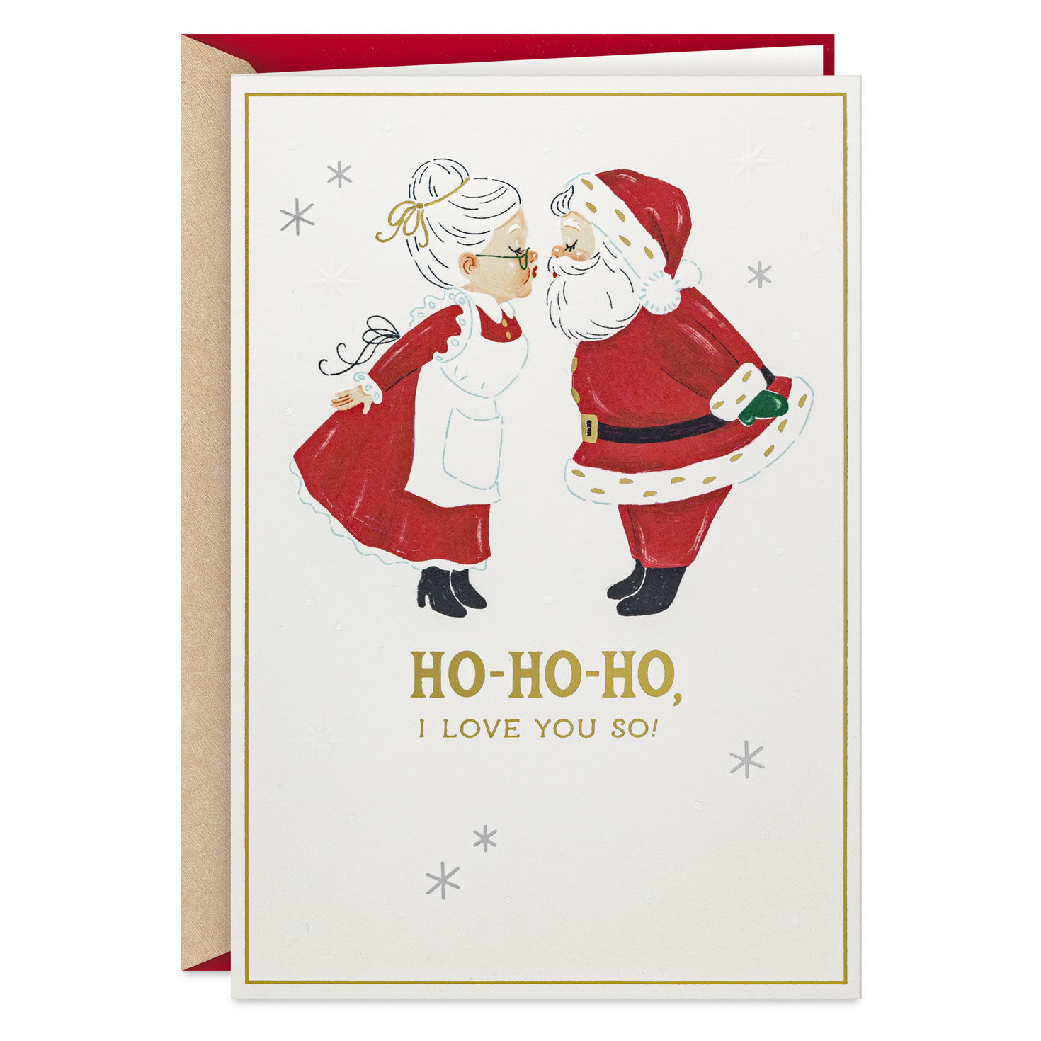 Vintage Kissing Santa and Mrs. Claus Romantic Christmas Card