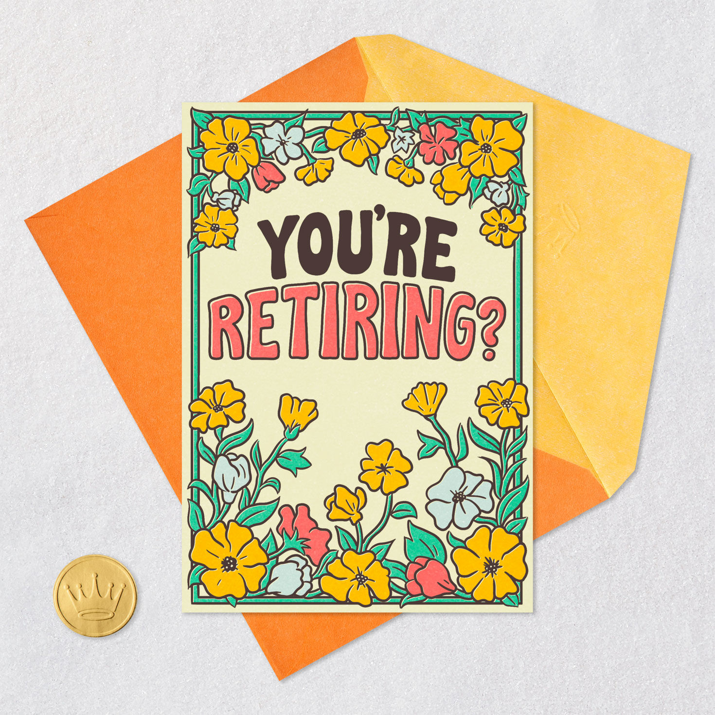 Retro Floral Funny Retirement Card Card Front with Envelope and Gold Seal image number 5