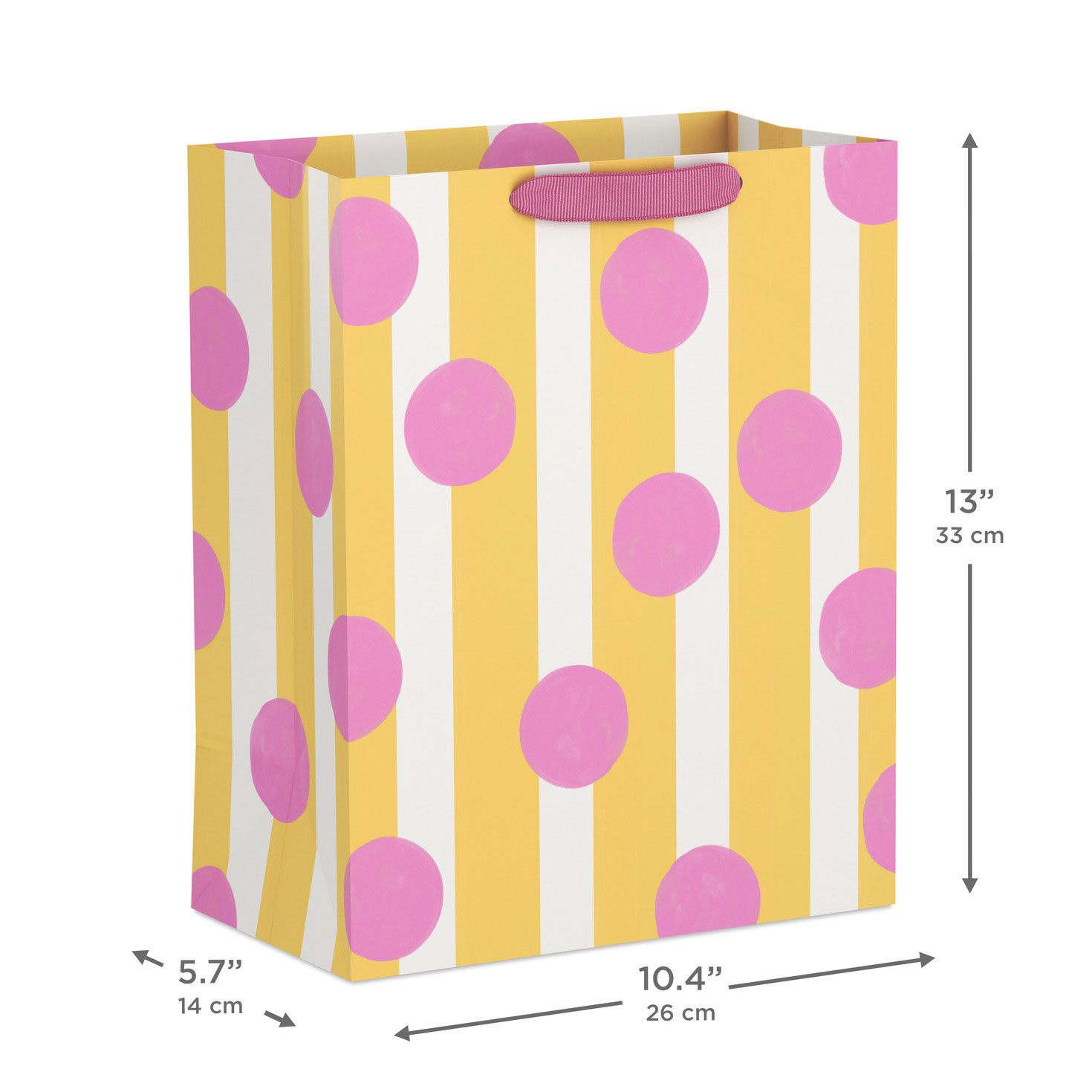 Pink Polka Dots on Yellow and White Stripes Large Bag measurement image number 3