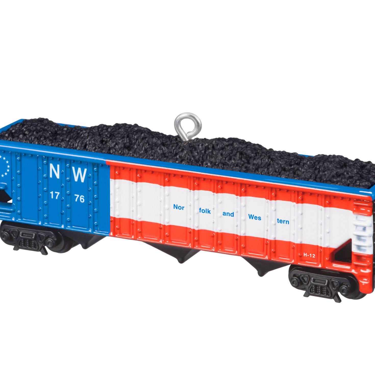 Red White Blue Train Coal Car Keepsake Ornament upclose view image number 5