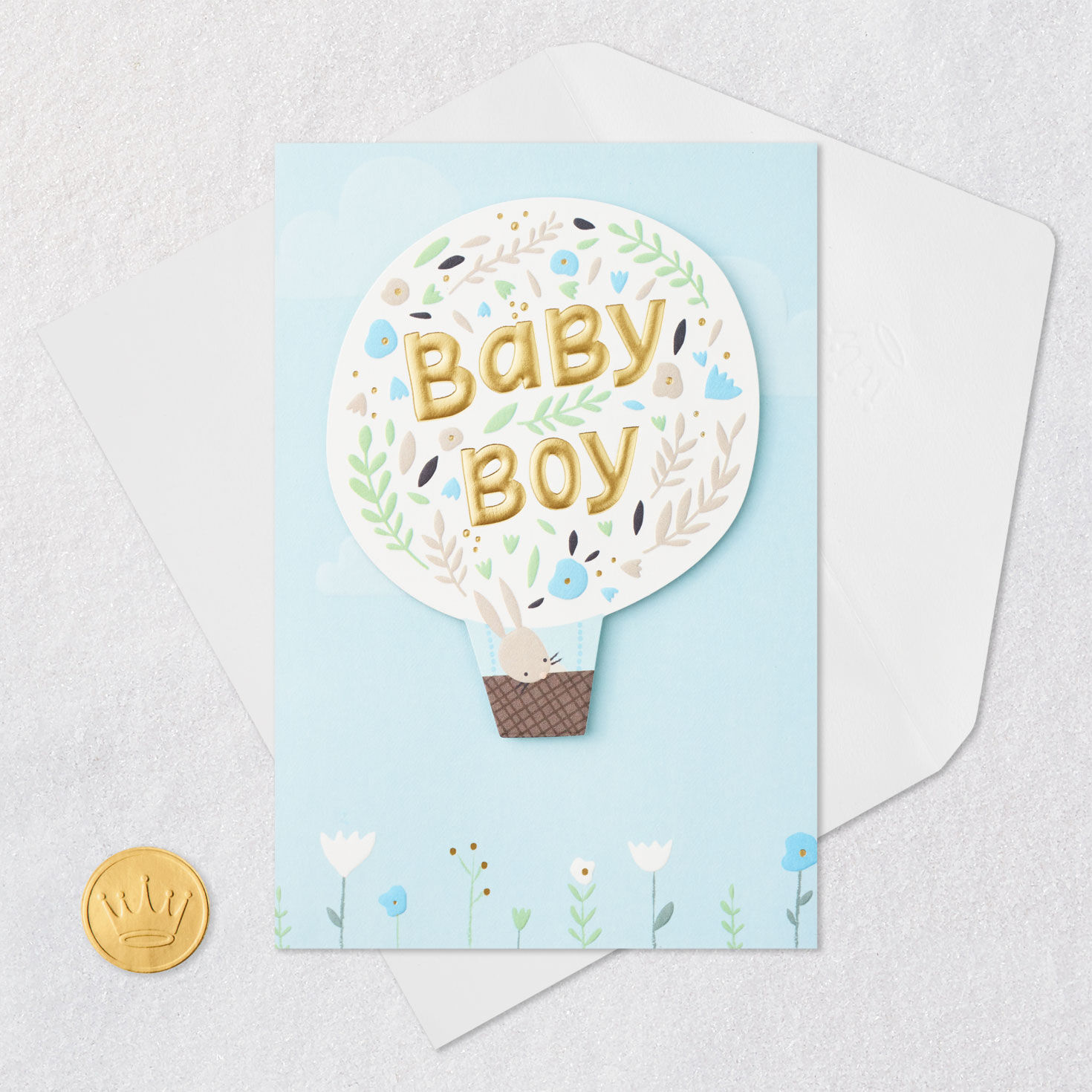 Baby Boy Hot Air Balloon New Baby Card Card Front with Envelope and Gold Seal image number 5