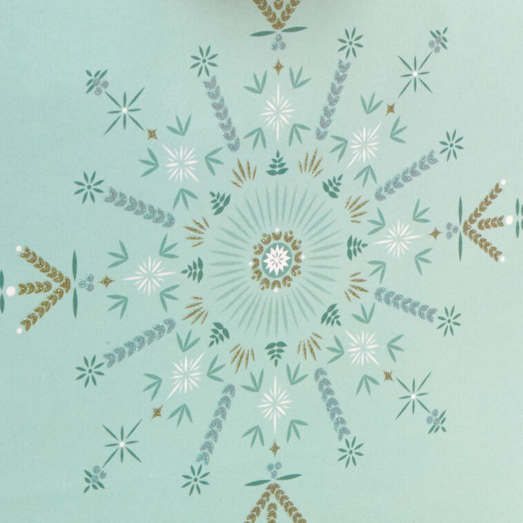 Snowflake Star on Light Sage Small Holiday Gift Bag Base/Side Detail image number 5