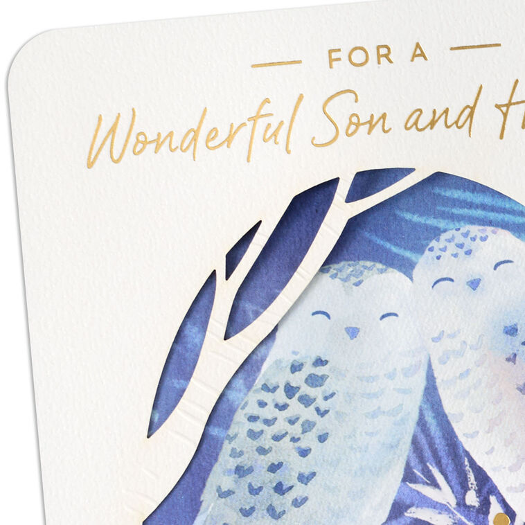 Snuggling Owls Christmas Card for Son and Partner Card Front Detail image number 5