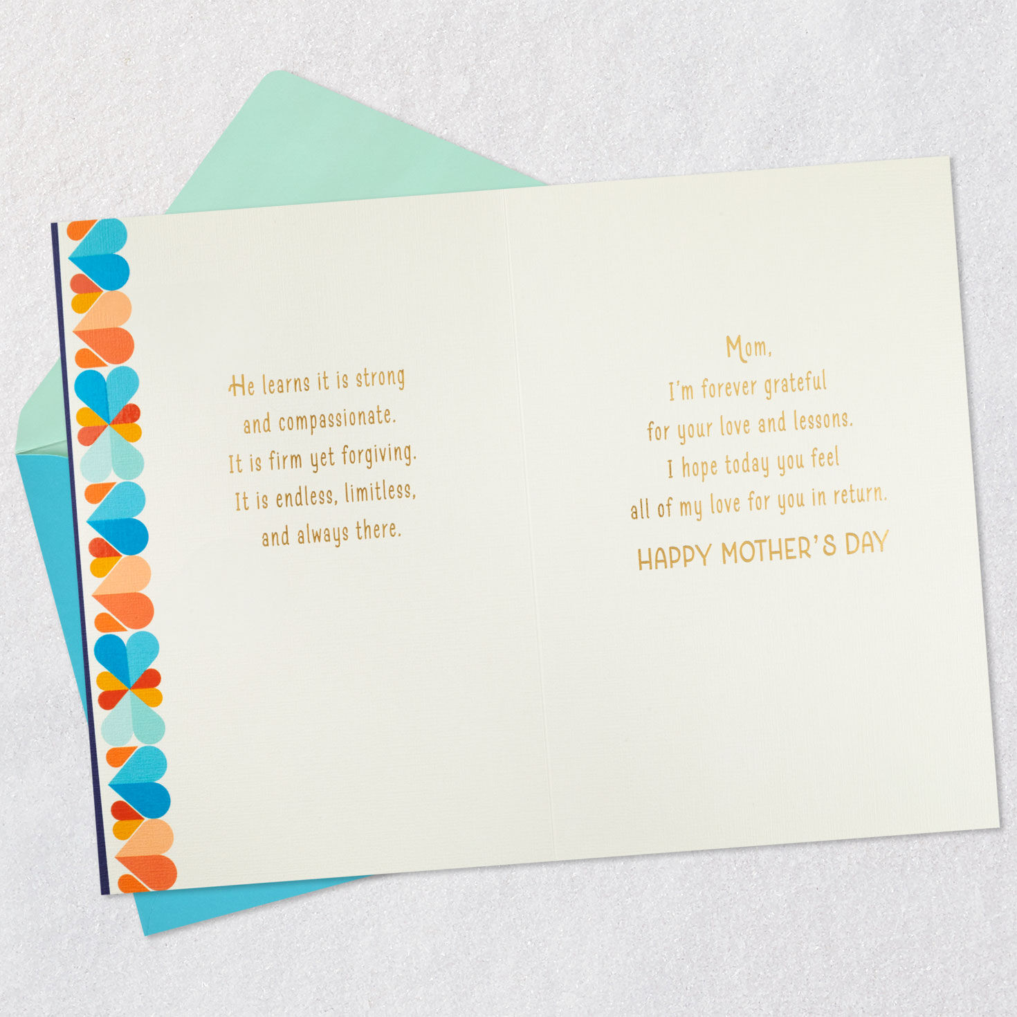 Colorful Hearts Mom Mother's Day Card From Son Open card with envelope image number 4