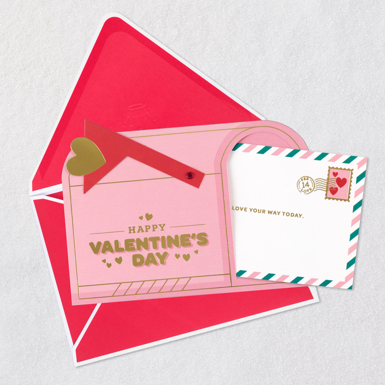 Pink Mailbox Papercraft Valentine's Day Card Open card with envelope image number 5