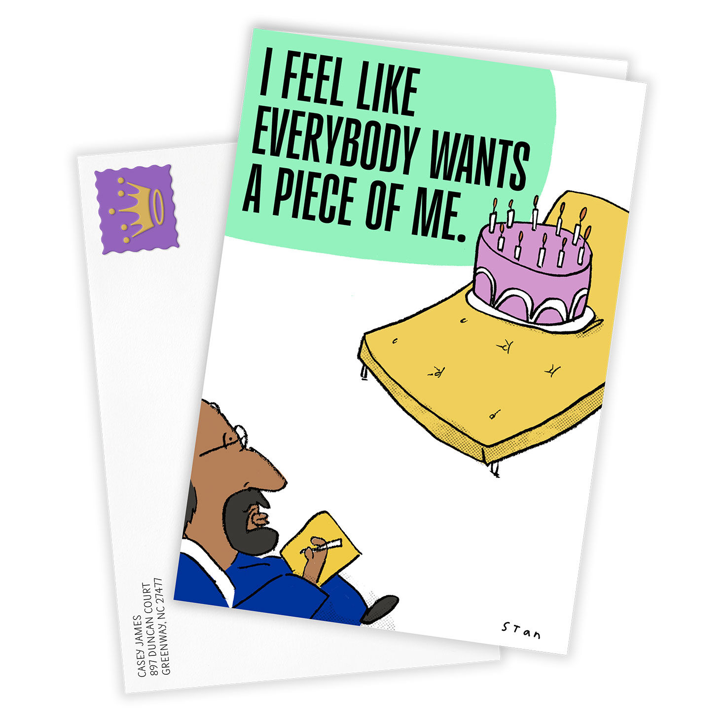 Cake on Therapy Couch Personalized Birthday Card Card Front with Envelope image number 2