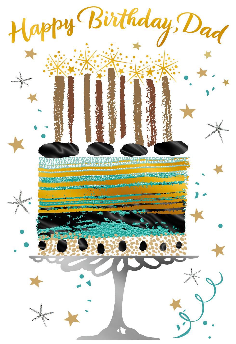 Gold Foil Cake Birthday Card for Dad