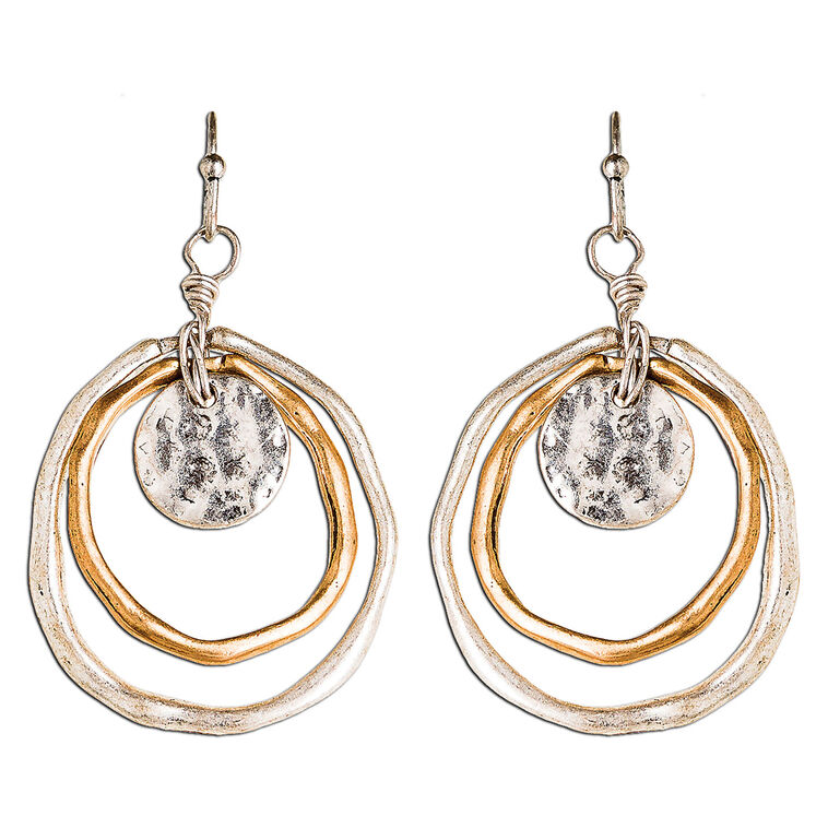 Rain Jewelry Hammered Disc Mixed Metal Drop Earrings, , large image number 1