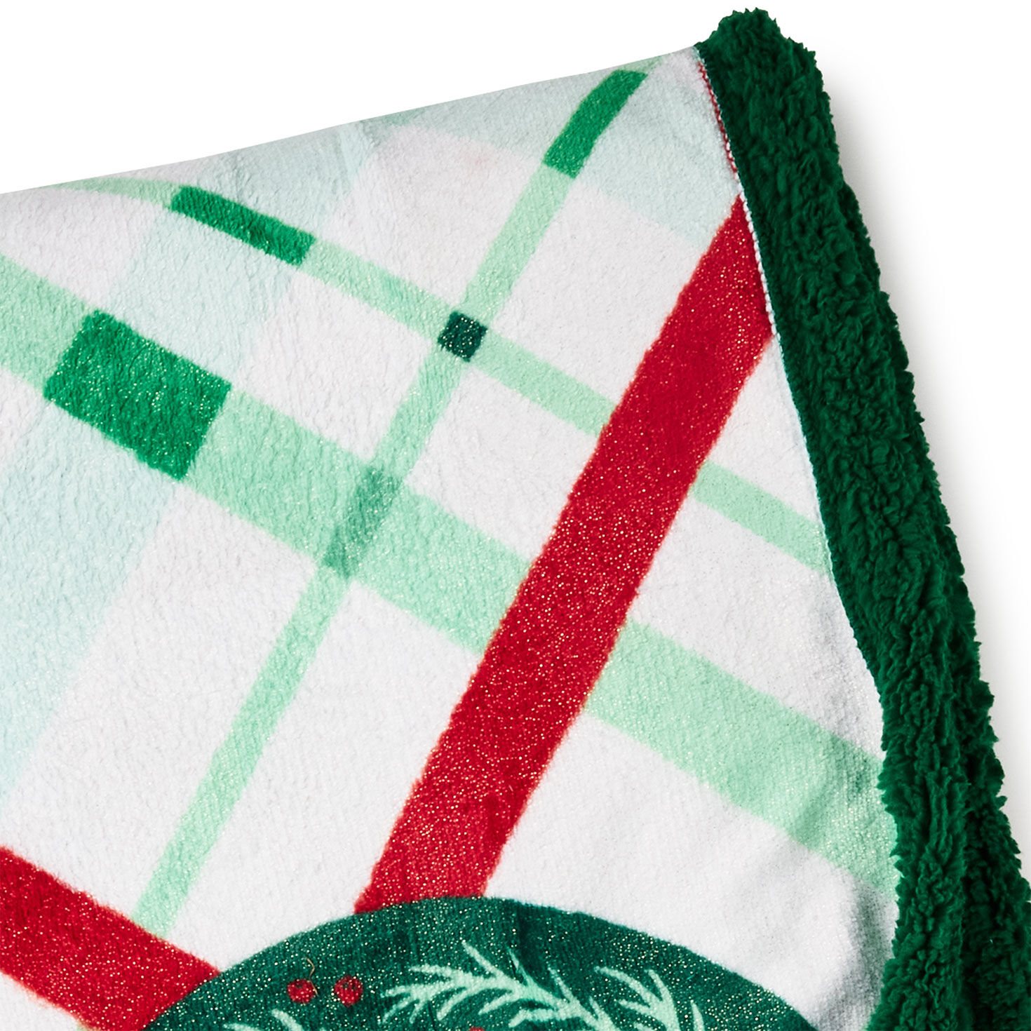 Red and Green Plaid Hallmark Channel Plush Blanket upclose detail image number 4