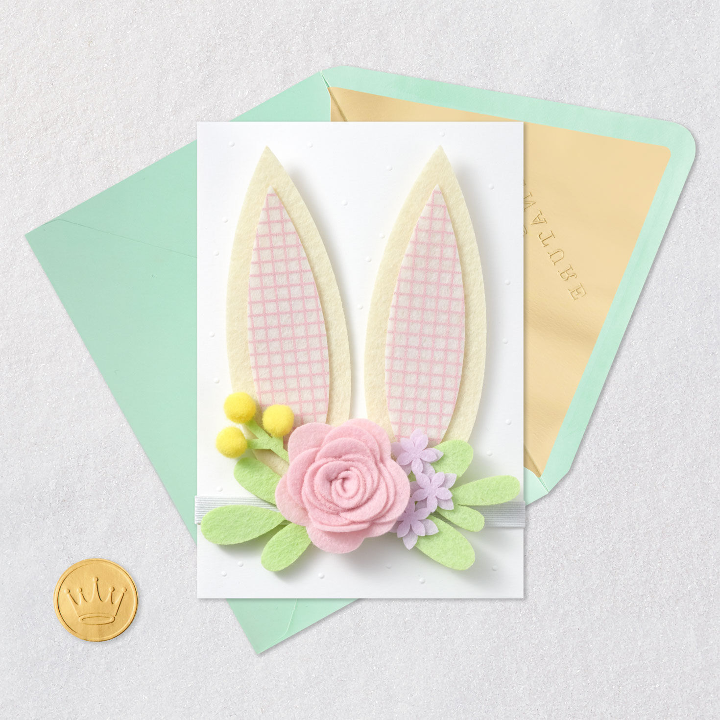 Easter Card for Kids With Felt Bunny Ears Headband Card Front with Envelope and Gold Seal image number 7
