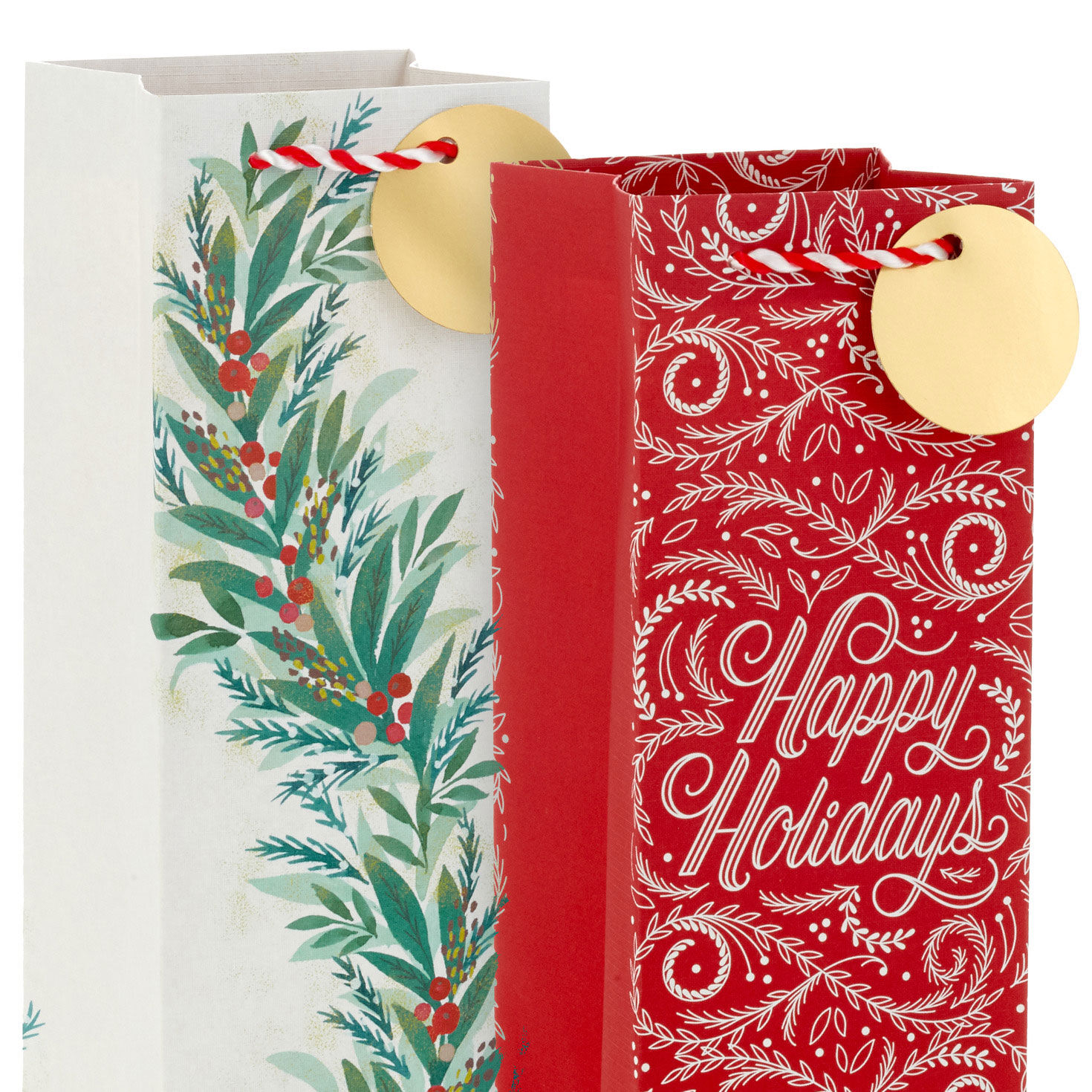 13" Happy Holidays and Christmas Greenery 2-Pack Wine Gift Bags for only USD 6.79 | Hallmark