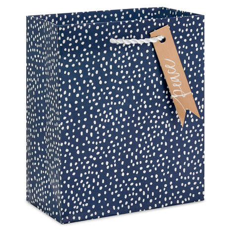 6.5" White Dots on Navy Small Holiday Gift Bag, , large