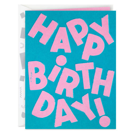 Pink Letters on Teal Birthday Card