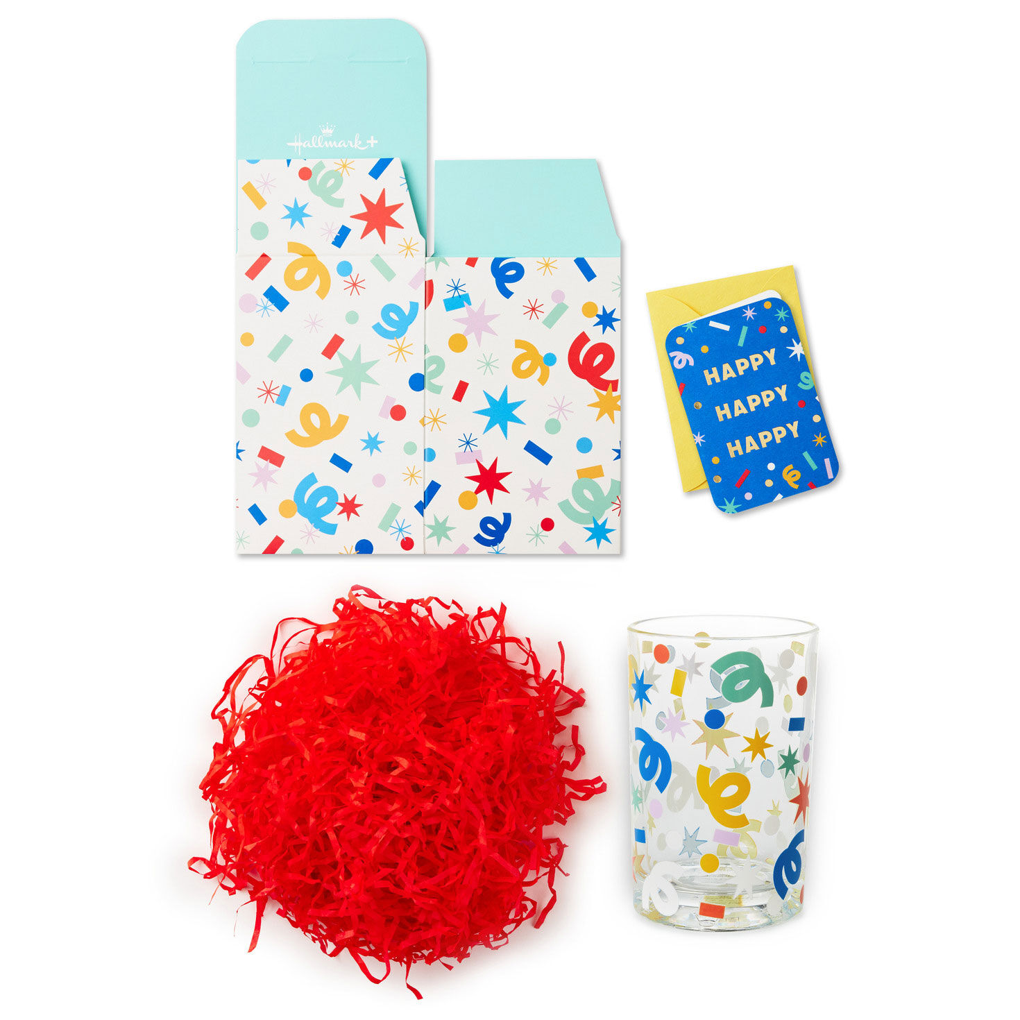 Hallmark+ Birthday Glass Gift Set all pieces image number 2