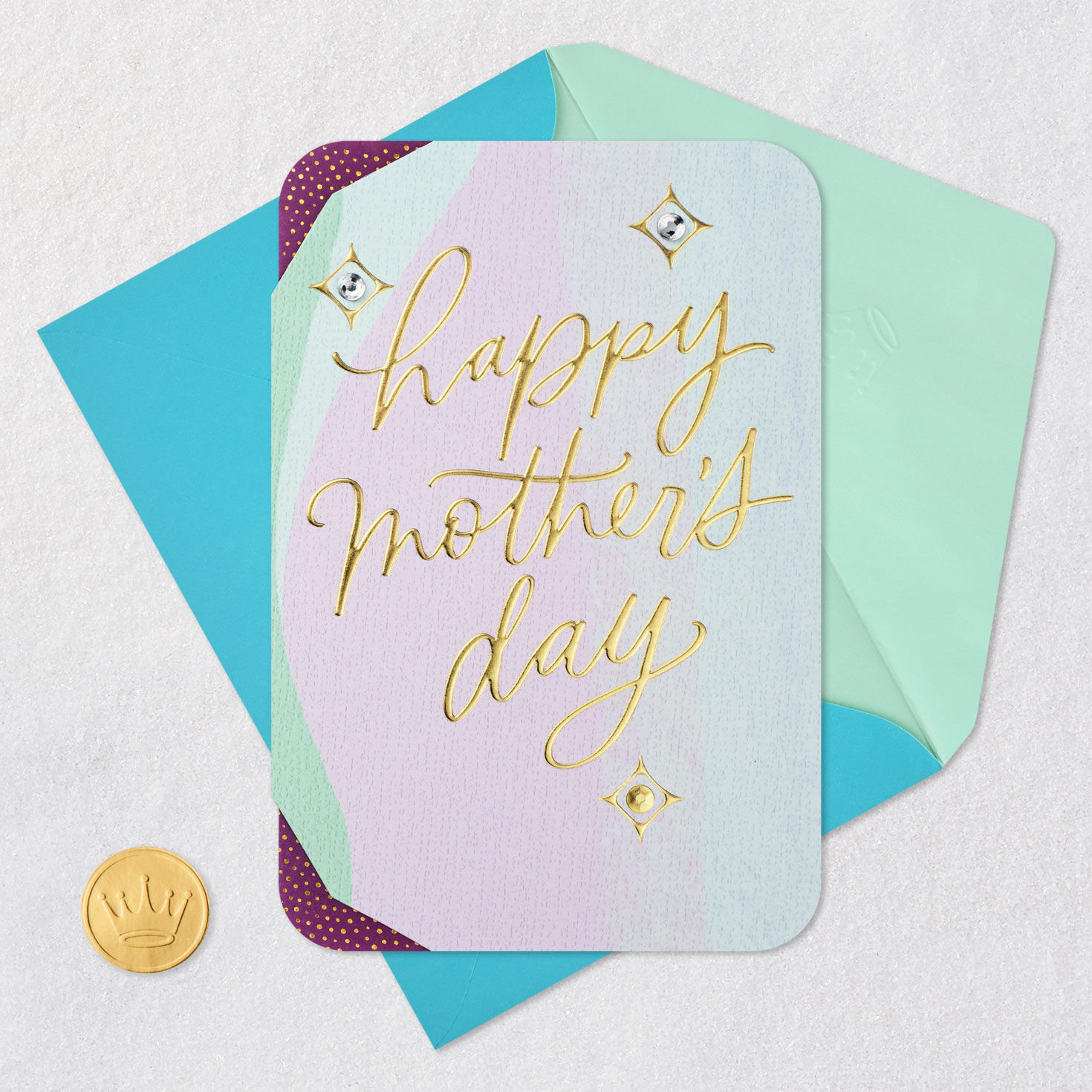 Pastel Abstract and Retro Diamonds Mother's Day Card Card Front with Envelope and Gold Seal image number 6