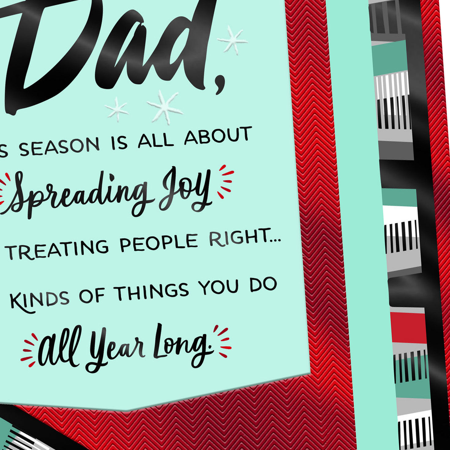 Red Teal Geometric Pattern Christmas Card for Dad Card Front Detail image number 4