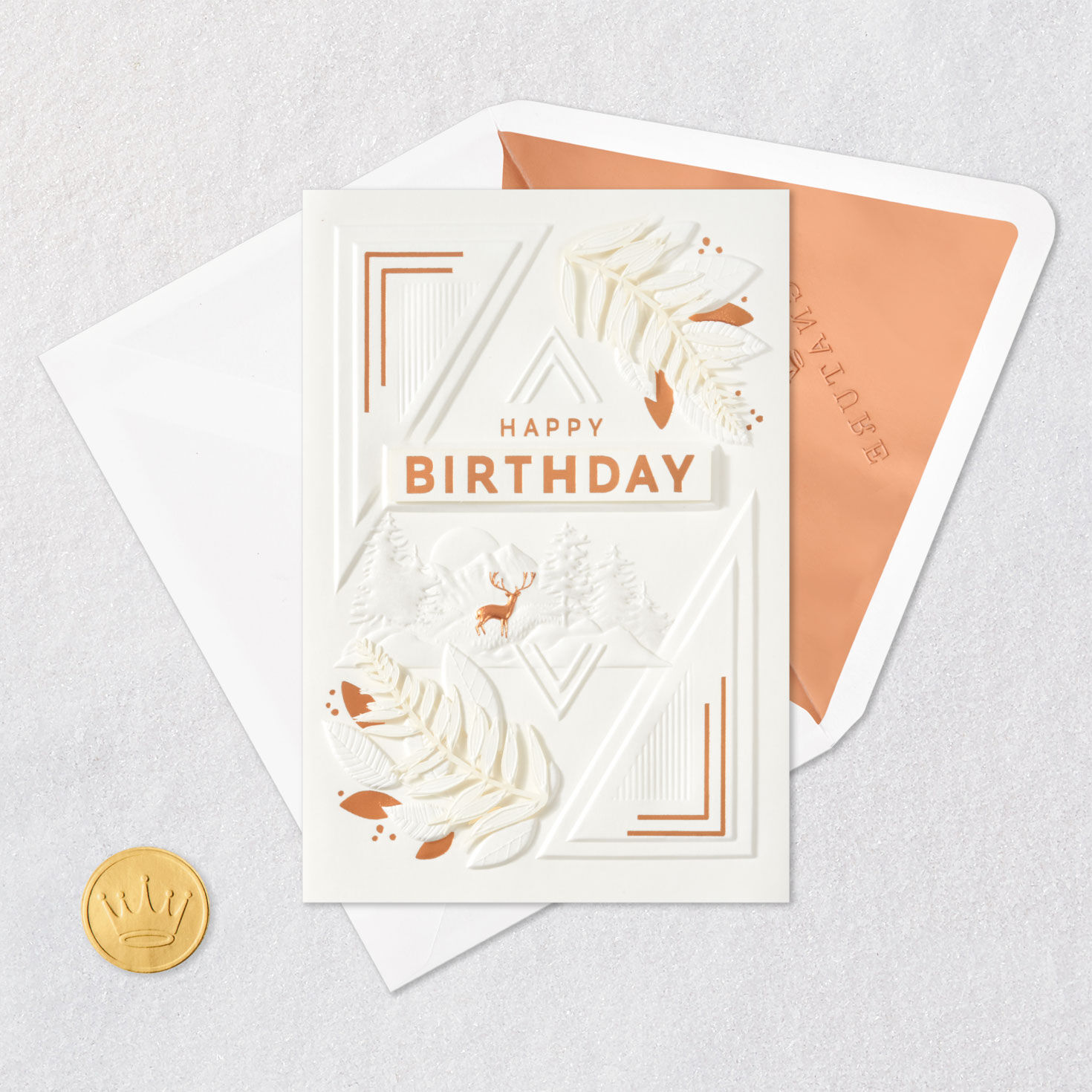 Deer in Woods Birthday Card for Him Card Front with Envelope and Gold Seal image number 5