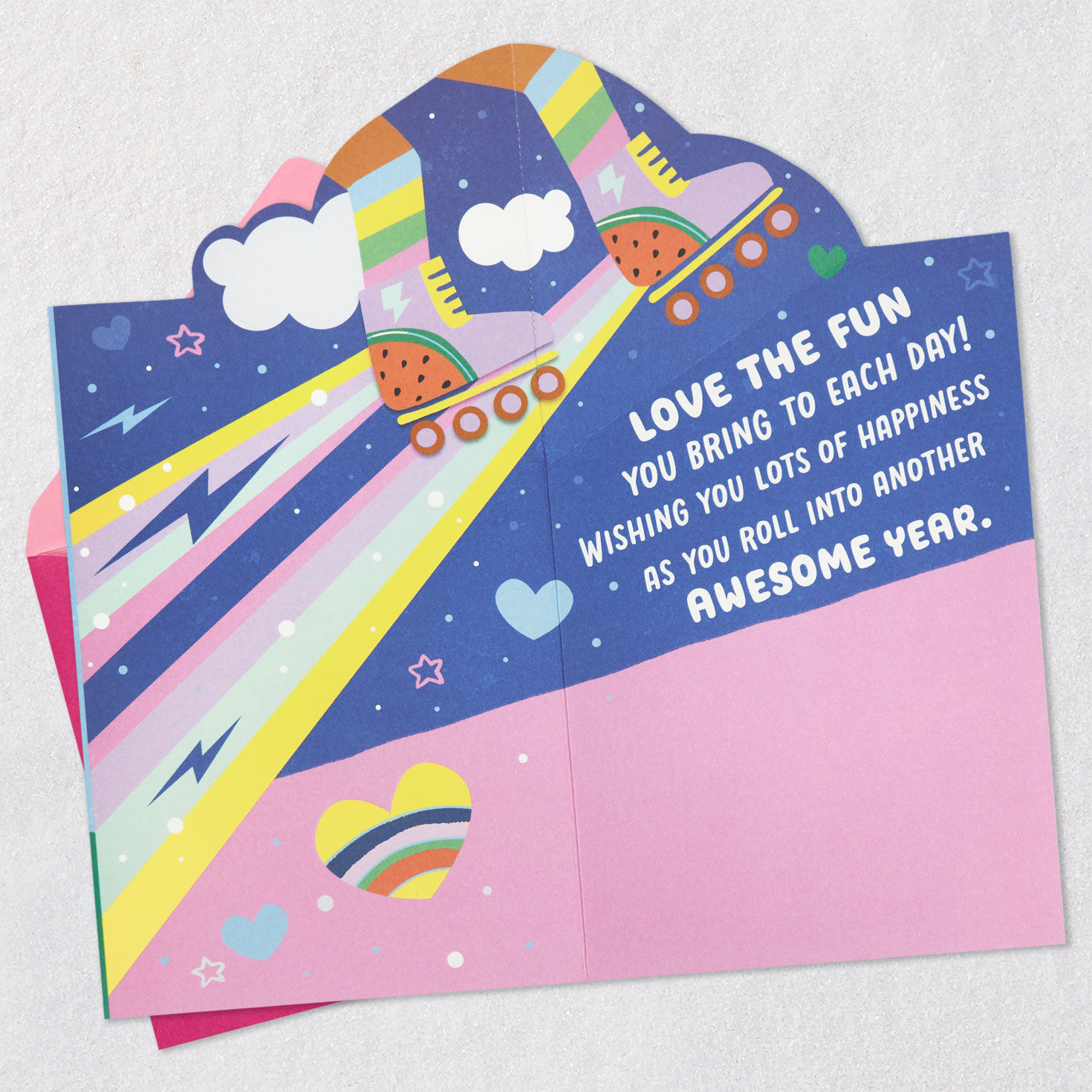 Roller Skating Girl Granddaughter Pop-Up Birthday Card Open card with envelope image number 2