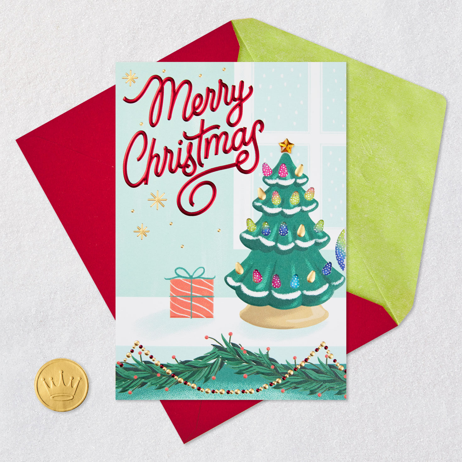 Tabletop Christmas Tree Card Card Front with Envelope and Gold Seal image number 6