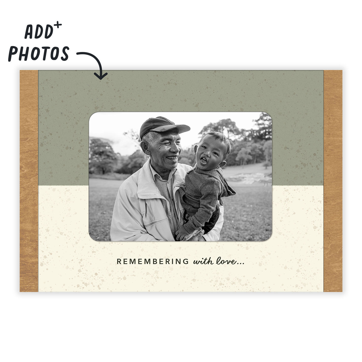 Green Cream Photo Frame Personalized Sympathy Card Card Front indicating personalization image number 2