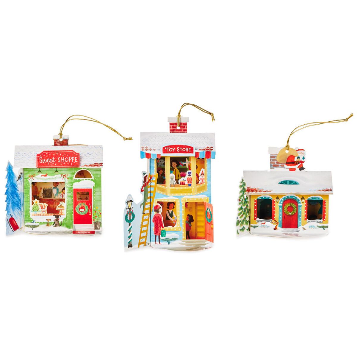 Christmas Village Buildings Pop Up Assorted Christmas Cards, Box of 6