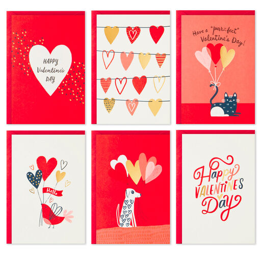 Balloons and Pets Assorted Valentine's Day Cards, Pack of 36, 