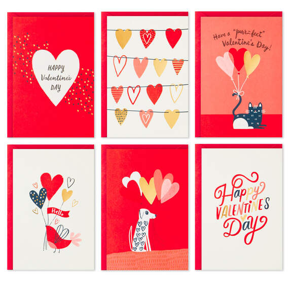 Balloons and Pets Assorted Valentine's Day Cards, Pack of 36