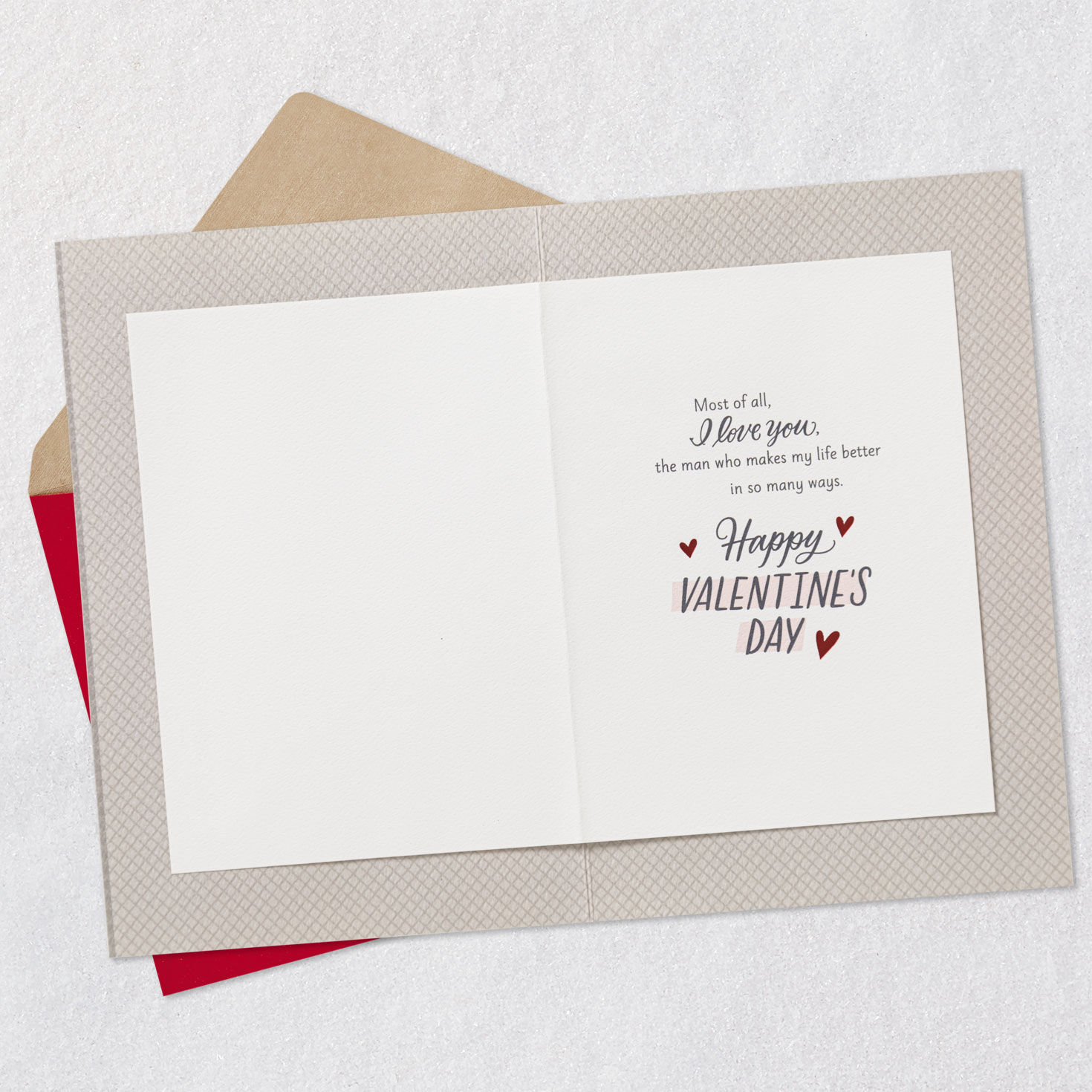 Hearts on Gray Valentine's Day Card for Husband Open card with envelope image number 3