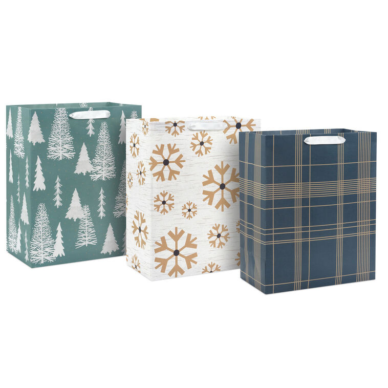 13" Classic Winter 3-Pack Assortment Large Gift Bags