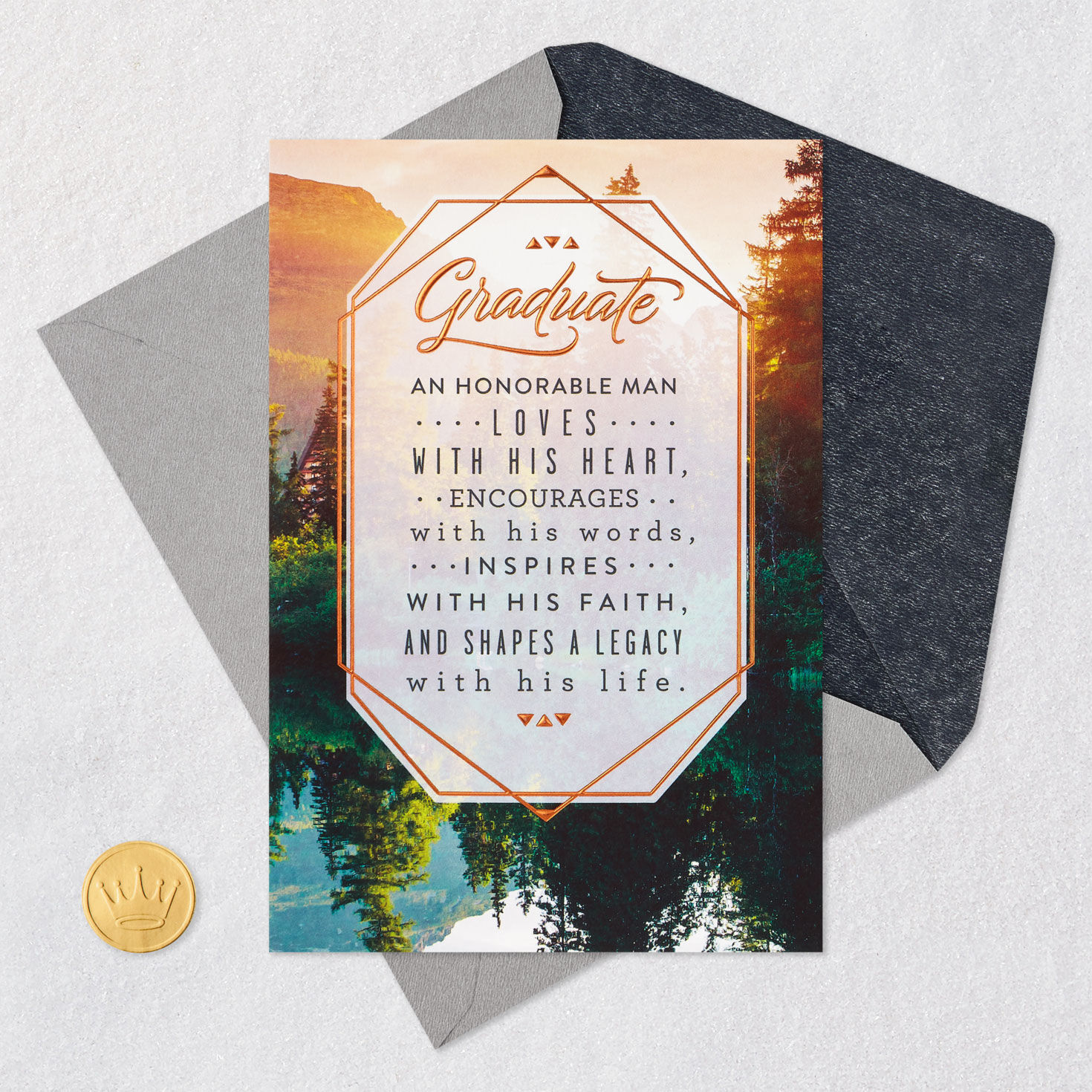 Nature Scene Religious Graduation Card for Man Card Front with Envelope and Gold Seal image number 6