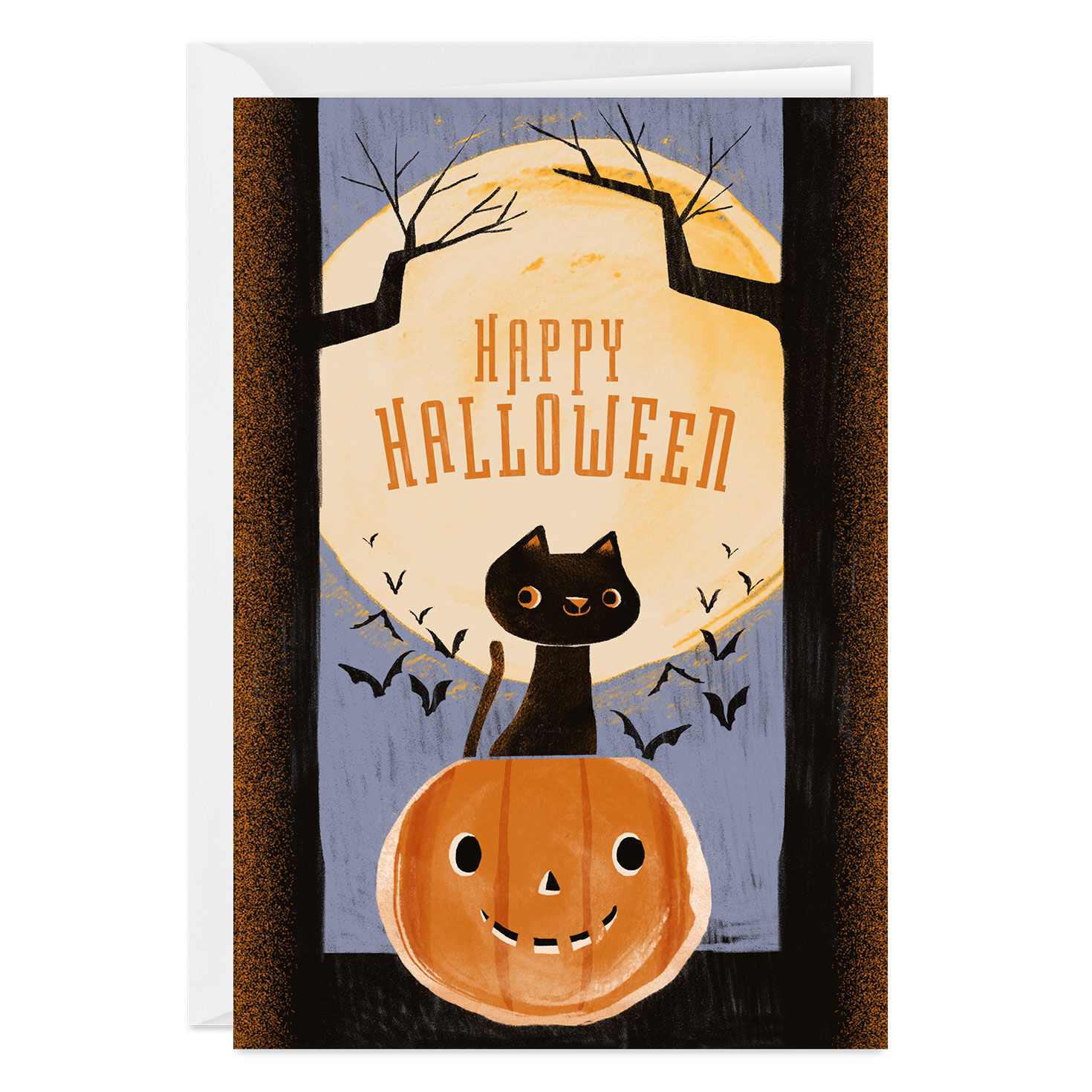 Retro Cat and Pumpkin Custom Halloween Card