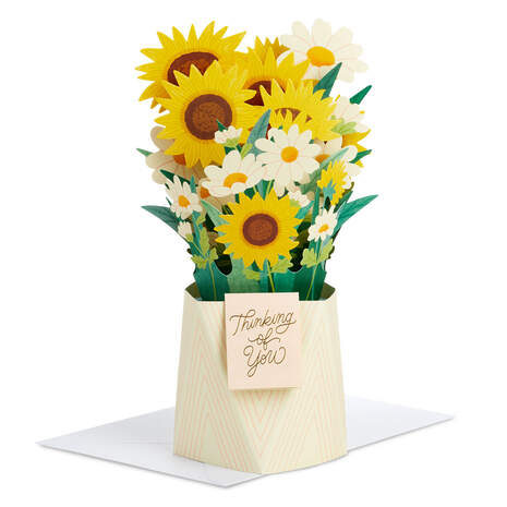Daisy and Sunflower Bouquet Thinking of You 3D Pop-Up Card, , large
