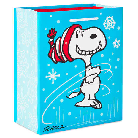 6.5" Peanuts® Snoopy Ice Skating on Blue Small Gift Bag, , large