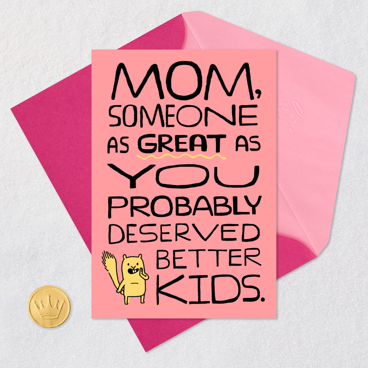 Cartoon Squirrel Funny Mother's Day Card for Mom Card Front with Envelope and Gold Seal image number 5