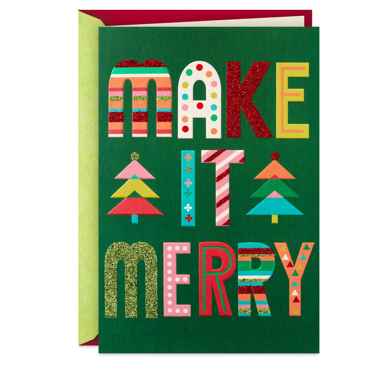 Colorful, Modern Lettering Christmas Card with Glitter Card Front image number 1