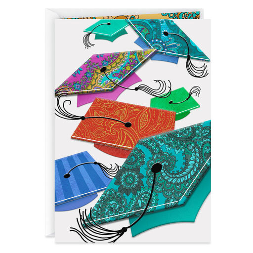UNICEF Colorful Flying Caps Graduation Card, 